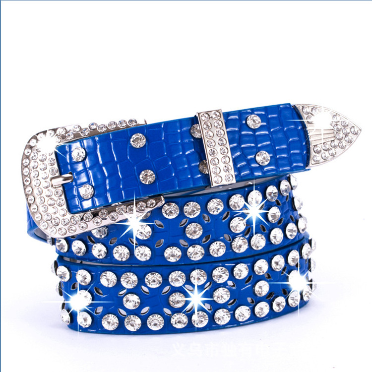 Fashion PU Rhinestone Women Waist Belt Decorative Buckle Metal Rivet  Bb Simon Rhinestone Belt Wholesale