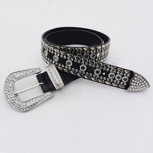 Fashion Luxury Glitter Rhinestones Studded Belt For Unisex Bling Bling Leather Belt For Men