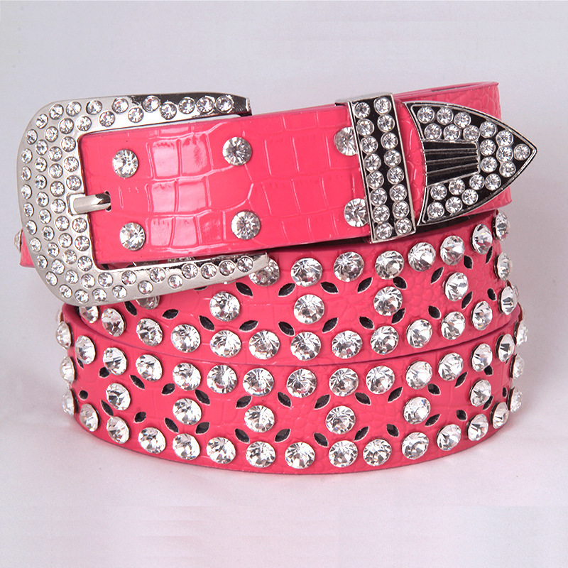 Fashion PU Rhinestone Women Waist Belt Decorative Buckle Metal Rivet  Bb Simon Rhinestone Belt Wholesale