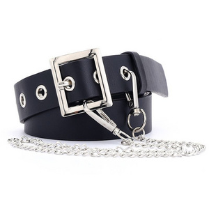 Women Punk Belt  Fashion Pu Leather New Pin Buckle Jeans  Decorative Eyelets Belt  Luxury Vintage Chain Belts for Girls