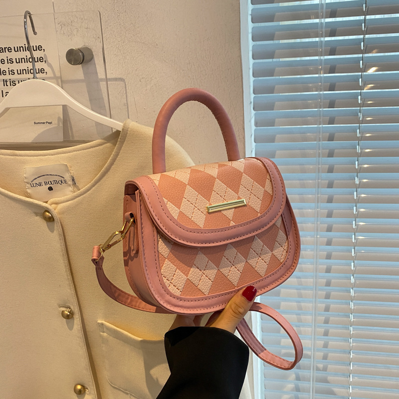 Korean Fashion Diamond Pattern Handbag Small Macaron Color Sling Bag Luxury Crossbody Saddle Bag