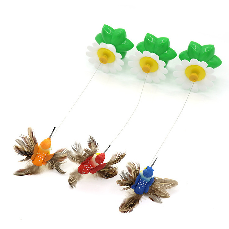 Flying Butterfly Electric Hummingbird Around Flowers Cat Funny Round Butterflies Cat Sticks Pet Interactive Toys