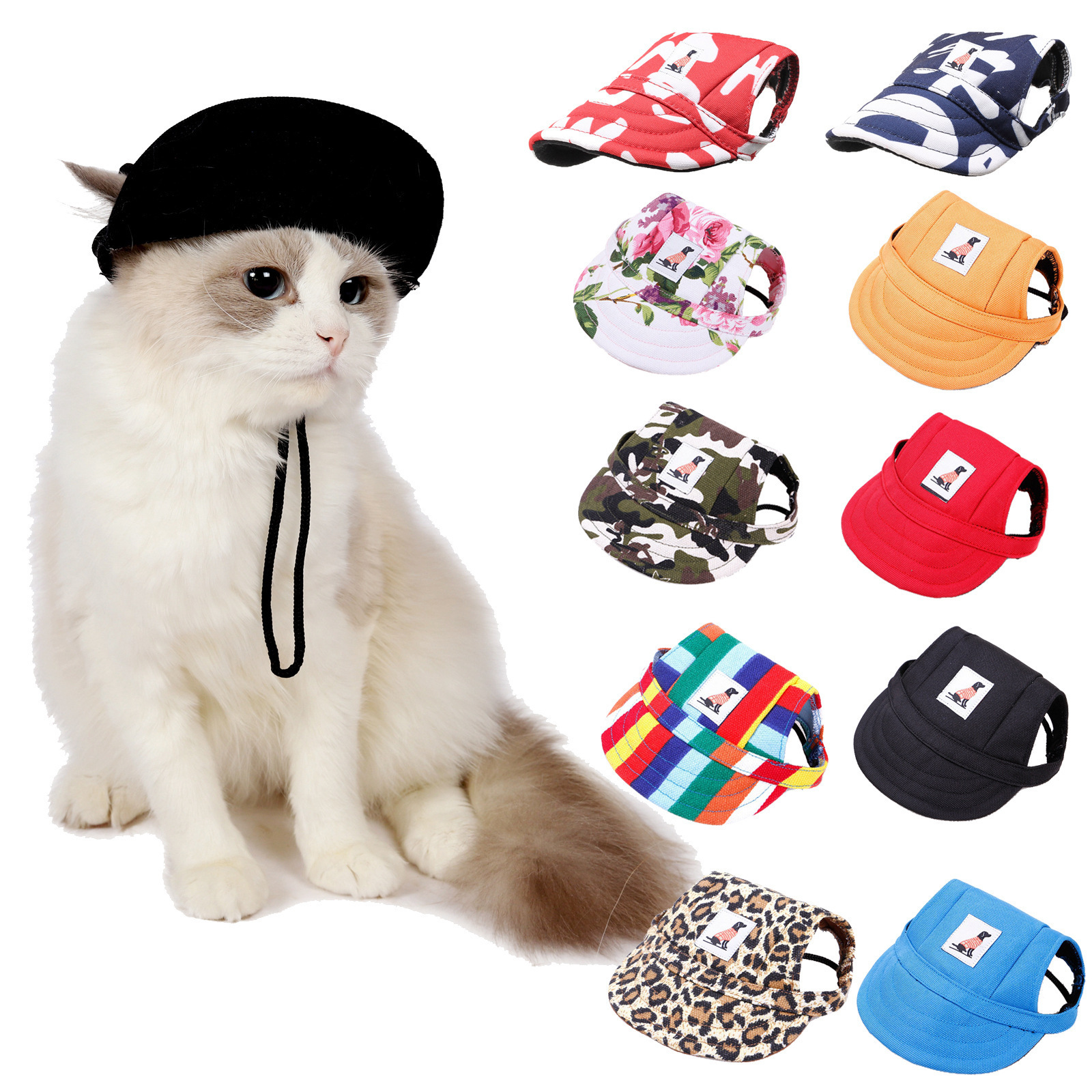 Adjustable Outdoor Summer Canvas Sport Visor Cap Outdoor Baseball Dog Hat For Pet Dog Caps Small Puppy Pets