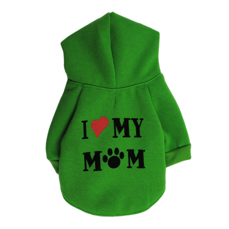 Custom Pet Clothes Puppy Hoodie Pullover I Love My Mom Warm Dog Sweatshirt Valentine's Day Gift