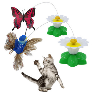 Flying Butterfly Electric Hummingbird Around Flowers Cat Funny Round Butterflies Cat Sticks Pet Interactive Toys