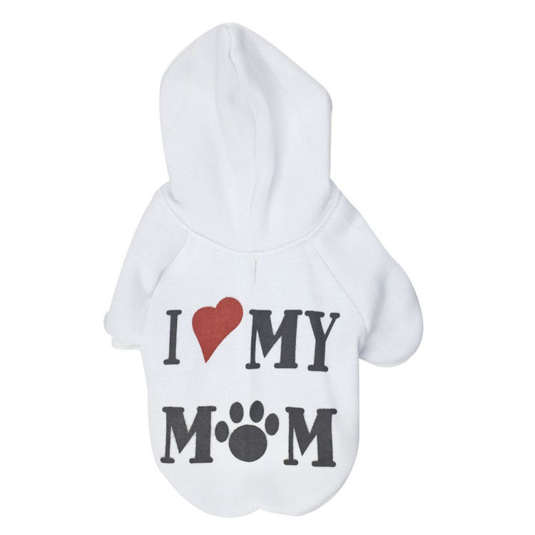 Custom Pet Clothes Puppy Hoodie Pullover I Love My Mom Warm Dog Sweatshirt Valentine's Day Gift