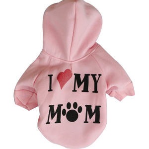 Custom Pet Clothes Puppy Hoodie Pullover I Love My Mom Warm Dog Sweatshirt Valentine's Day Gift