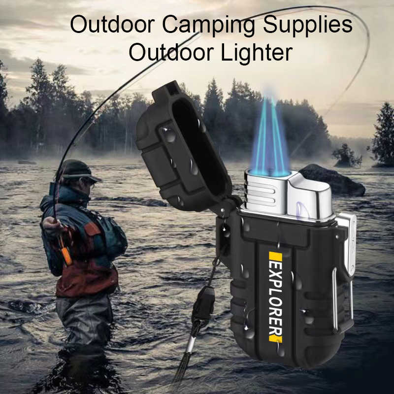 HOT New design waterproof blue straight flame Torch lighter outdoor supplies BLUE flame lighter windproof lighter