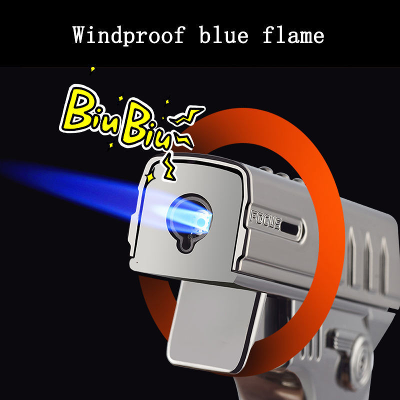 Metal Creative small pistol shape lighter Windproof Flame lighter Blue Flame toy gun lighter