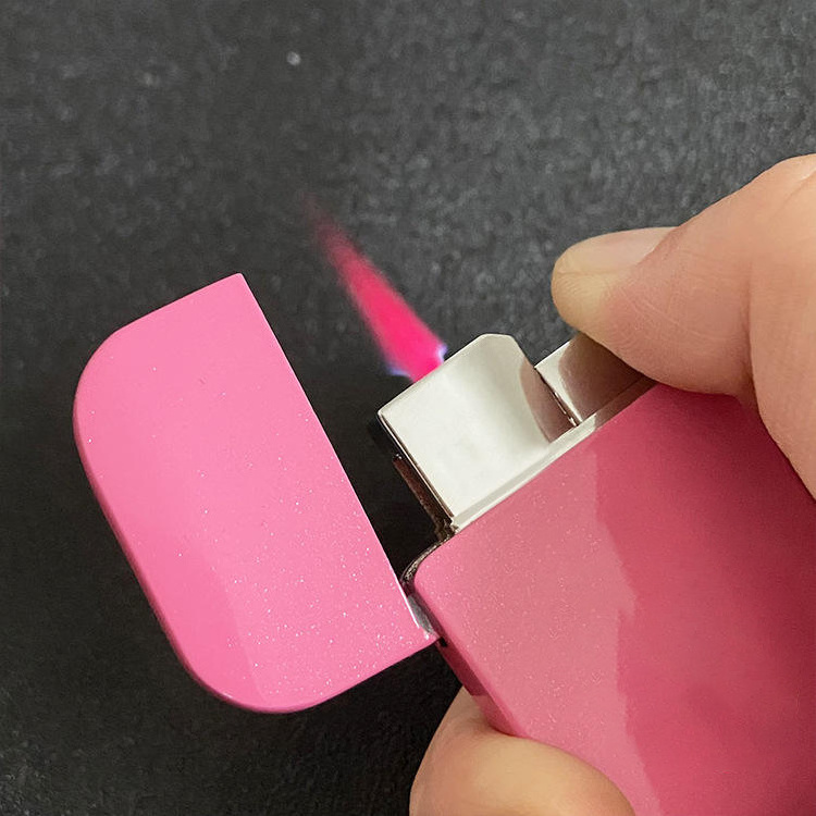 TIKTOK Modern design red flame custom logo lighter HK lighter pink body pink flame lighters for cigarette