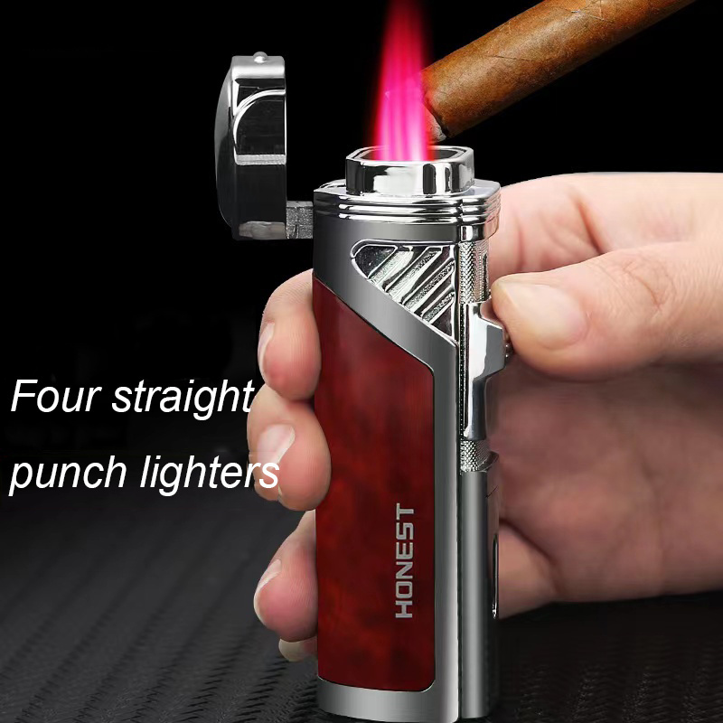 TK croc exclusive cigar lighter big fire pink four flames torch lighter 2 in 1 cigar drill torch windproof lighter for cigar