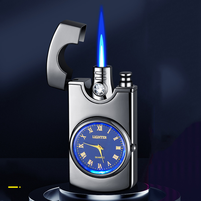 Direct pour cigar custom logo lighter luxury clock watch men's gift lighter cigar torch lighter