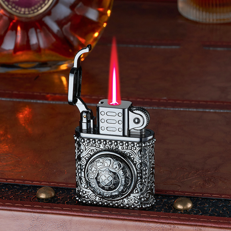 Classic rotating top lighter inflatable red blue flame lighter gift men's lighter