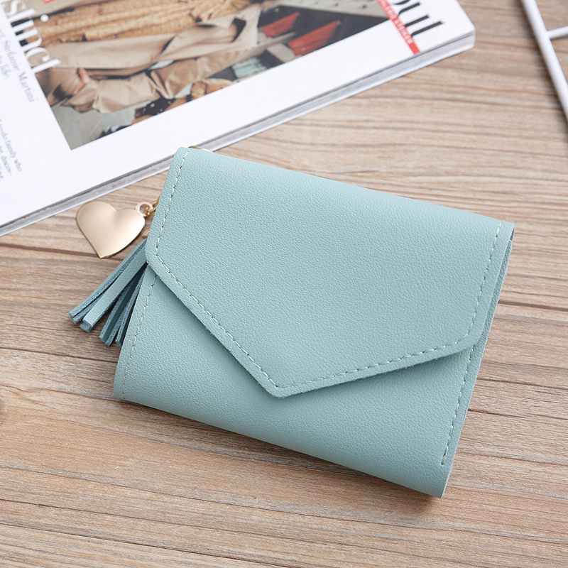 Spot short purse women Korean version fringe wallet simple three fold money clip card women's coin purse