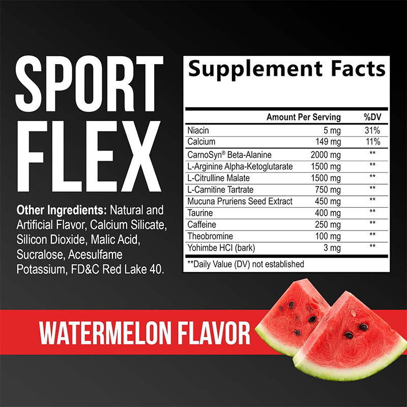 OEM sports nutrition fitness supplement plant based caffeine watermelon flavor pre workout powder