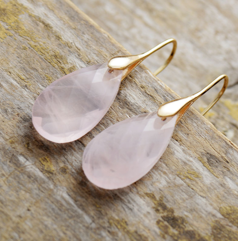 Romantic Natural Crystal Stone Teardrop Pendant Gold Hook Drop 