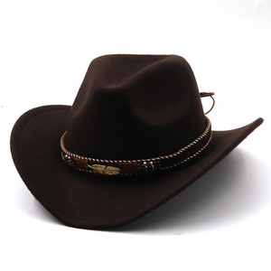 2021 Fashion Autumn And Winter Woolen Mexican Felt Hat 9 Colors Hot Selling Metal Leaf Belt Strap Cowboy Hat For Women and Men