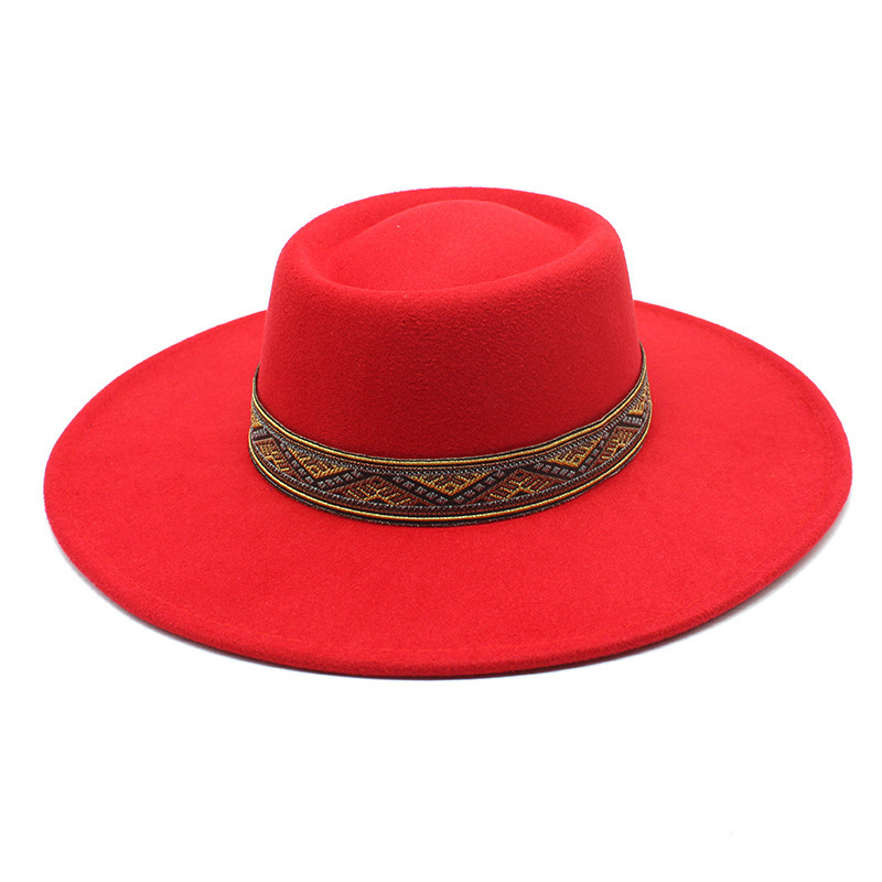 2022 New Wholesale Pro Celia Big Wide Brim Women Fedora Hat Simple Band Classic Men t with Belt Buckle Felt Panama Hat