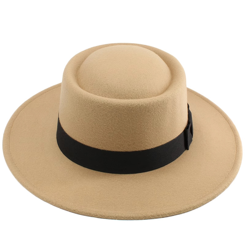 round top vintage elegant women's man made wool hard flat large brim felt fedora hats