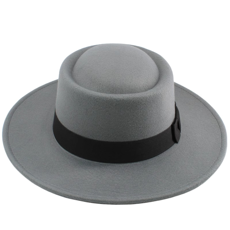 round top vintage elegant women's man made wool hard flat large brim felt fedora hats