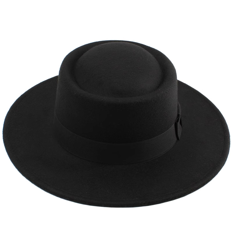 round top vintage elegant women's man made wool hard flat large brim felt fedora hats