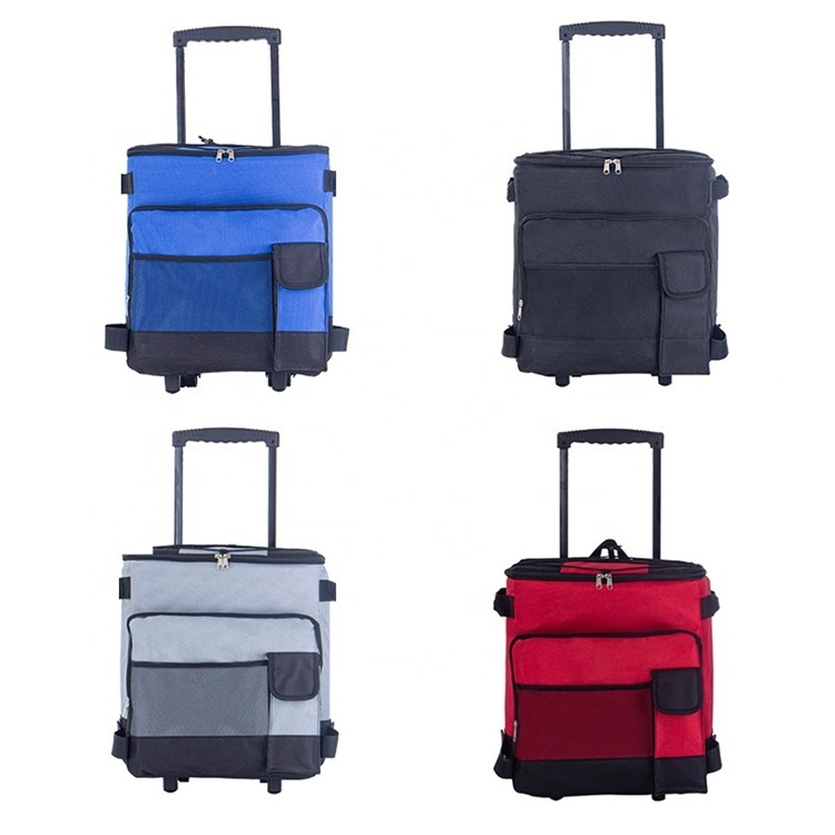 New Arrival Large Capacity Nylon Cooler Bag Insulated Thermal Folding Rolling Outdoor Picnic Beer Fishing Cooler Wheels Spring