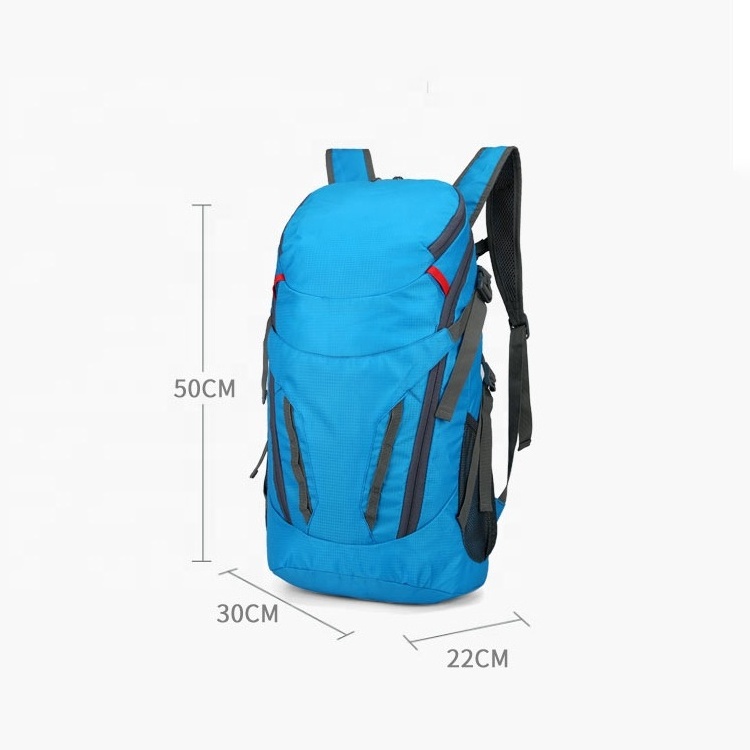 Custom Logo Backpack Well-Designed Blue 33L Nylon Mountain Backpack Bags Outdoor Travelling Waterproof Hiking Backpack