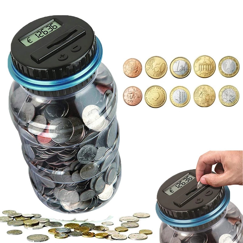 Electronic Piggy Bank Counter Coin Digital LCD Counting Coin Money Saving Box Jar Coins Storage Box For USD EURO Money Gifts