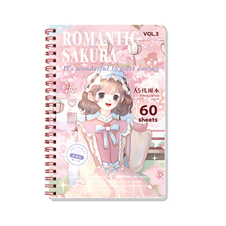 Cute Girl Cover Cheap School Supplies Paper Note Books A5 Soft Cover Spiral College Students Notebook