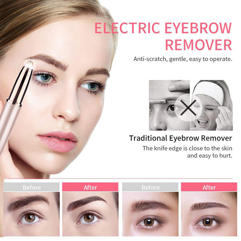 luxury Painless Portable Electric Eyebrow Epilator Hair Remover pen eyebrow razor Eyebrow Trimmer for Women with LED Light