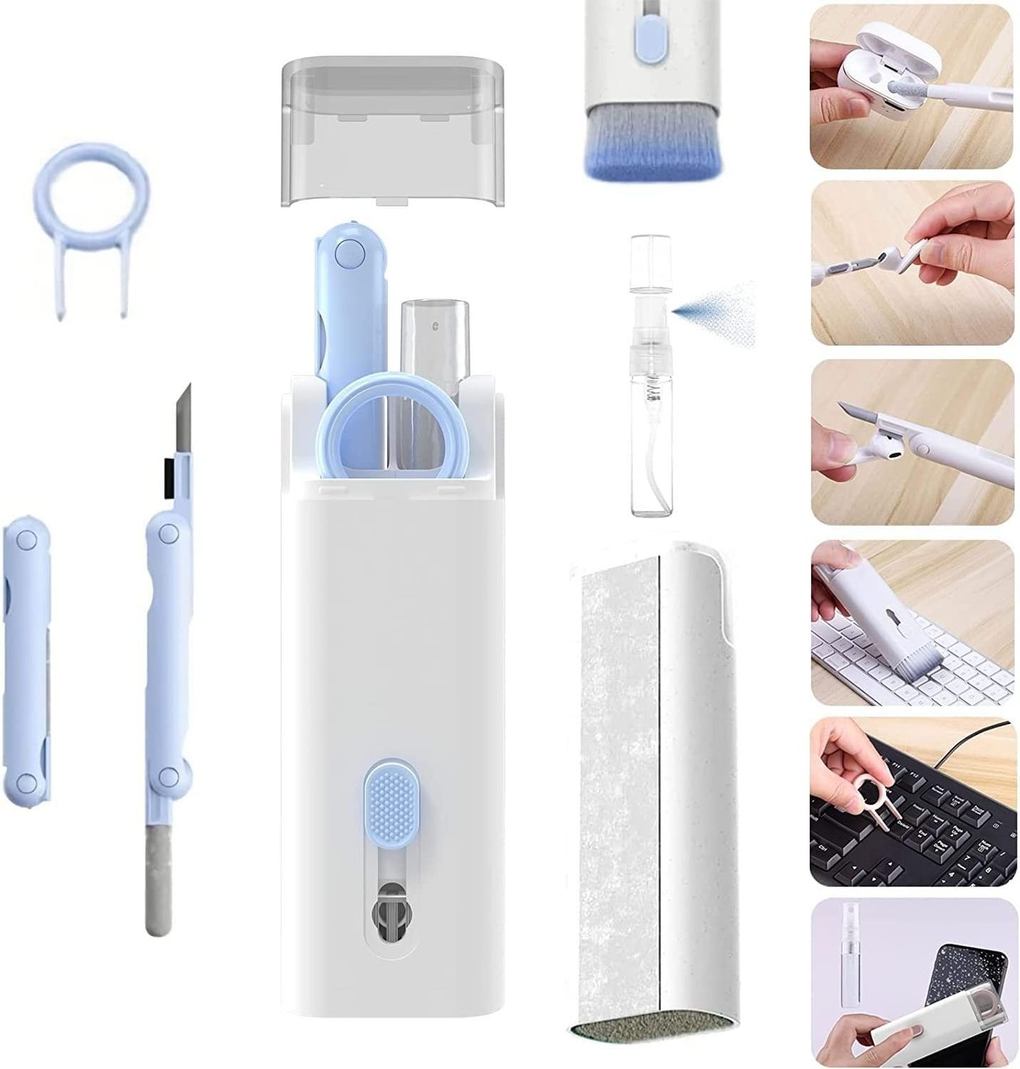 7 in 1 Cleaning Kit Computer Keyboard Cleaner Brush Earphones Cleaning Pen For AirPods iPhone Cleaning Tools Keycap Puller Set