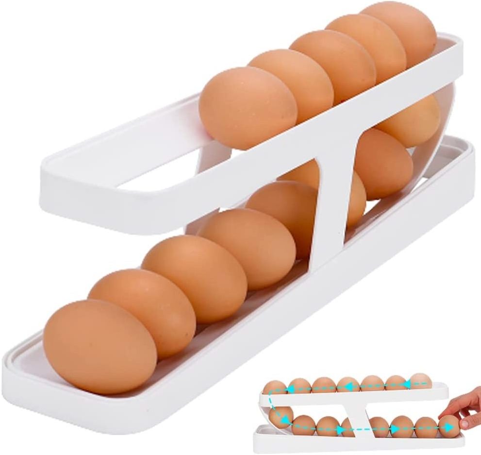 New Design  2 Tier Fresh Egg Organizer Auto Scrolling Rolling Egg Holder Organizer for Refrigerator