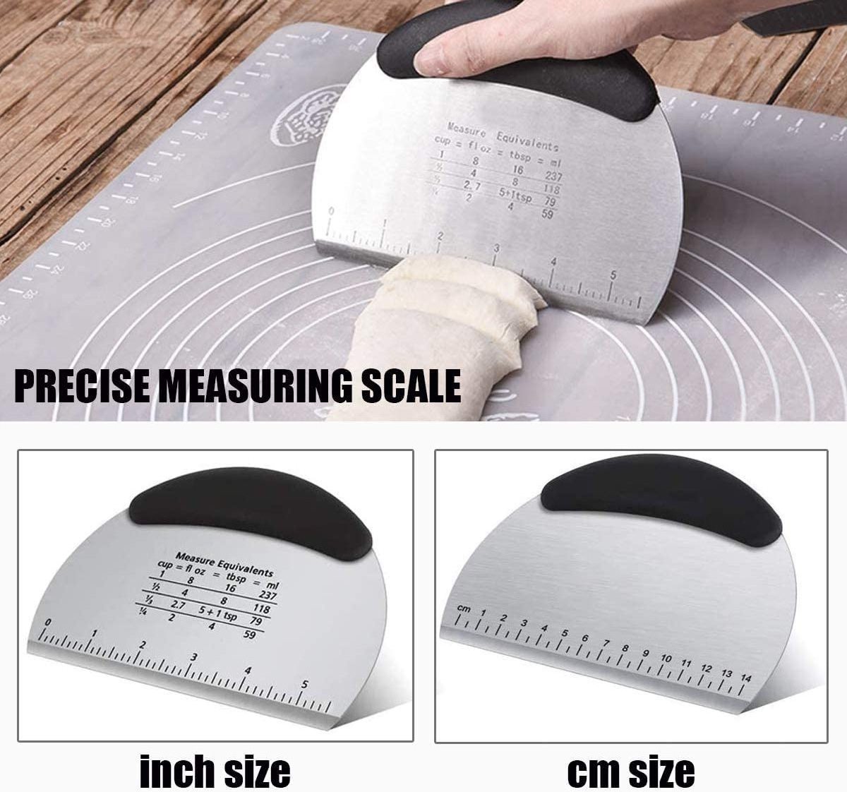 2023 Home Kitchen Stainless Steel Dough Scraper Pastry Pizza Cutter Chopper with Handle and Measuring Scale