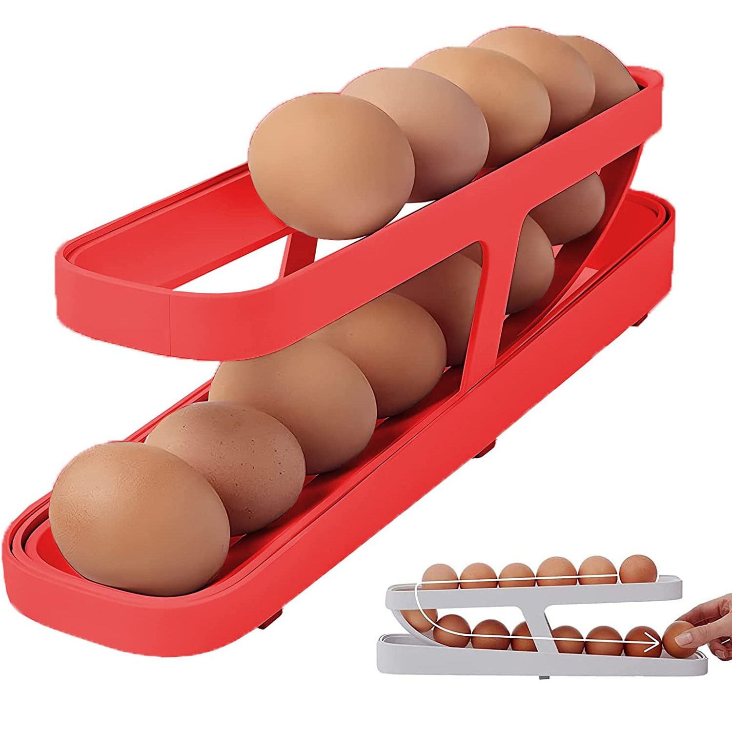 New Design  2 Tier Fresh Egg Organizer Auto Scrolling Rolling Egg Holder Organizer for Refrigerator