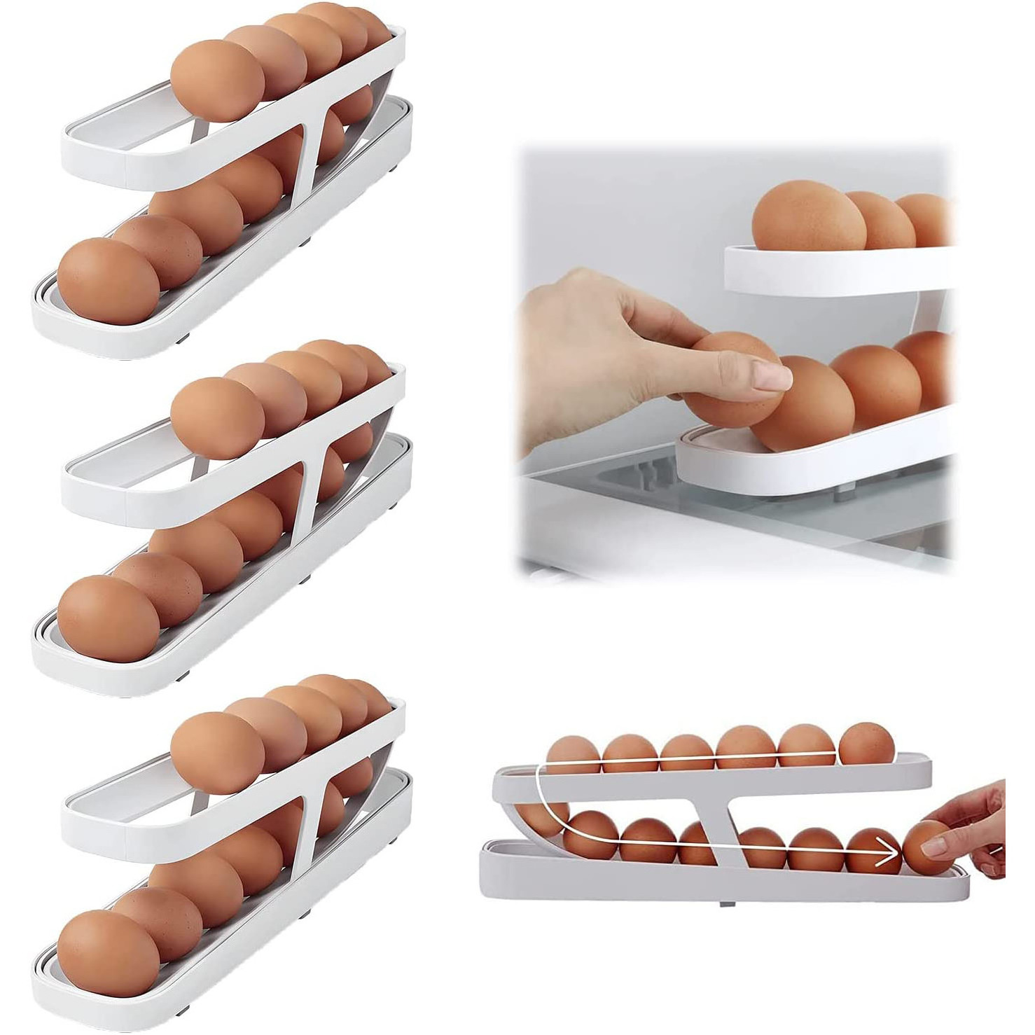 New Design  2 Tier Fresh Egg Organizer Auto Scrolling Rolling Egg Holder Organizer for Refrigerator