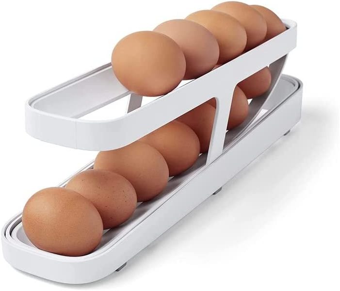 New Design  2 Tier Fresh Egg Organizer Auto Scrolling Rolling Egg Holder Organizer for Refrigerator