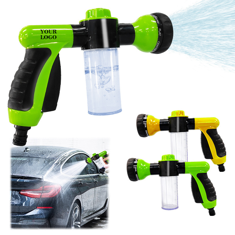 Car Wash Brush Foam Cannon Gun, Hose Nozzle Foam Sprayer 8 in 1 High Pressure Hose Spray Nozzle with Soap Dispenser