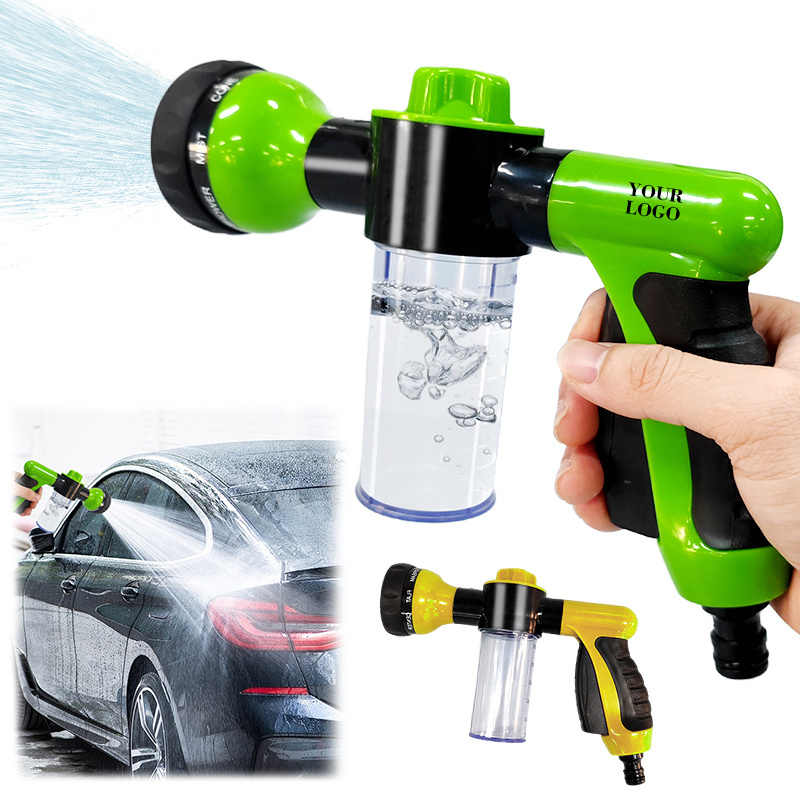 Garden Hose Nozzle Foam Cannon Sprayer High Pressure 8 in 1 Car Wash Brush Foam Gun for Watering plants, Showering pet