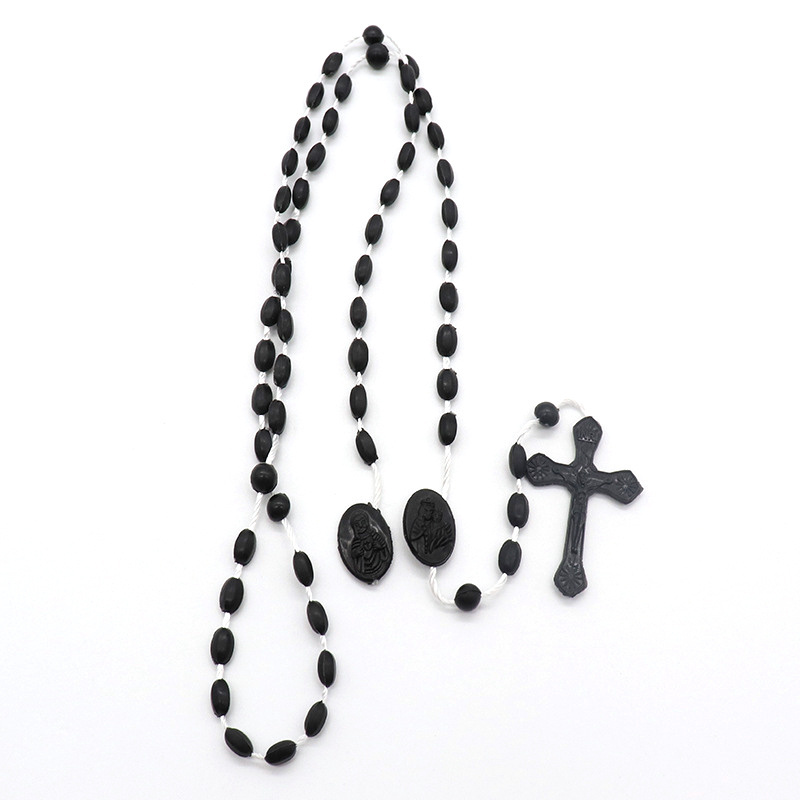 12Pcs Plastic Clasp Glow-in-the-dark Fluorescent Thread Bead Rosary Cross Jewelry Necklace