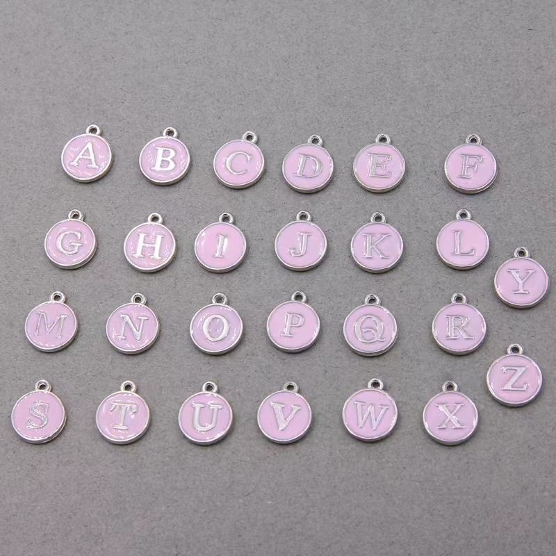 100pcs 12*14MM Round Gold Enamel Alphabet Charms Color Capital Letter Beads Initial Pendants Alloy Jewelry Making Accessories