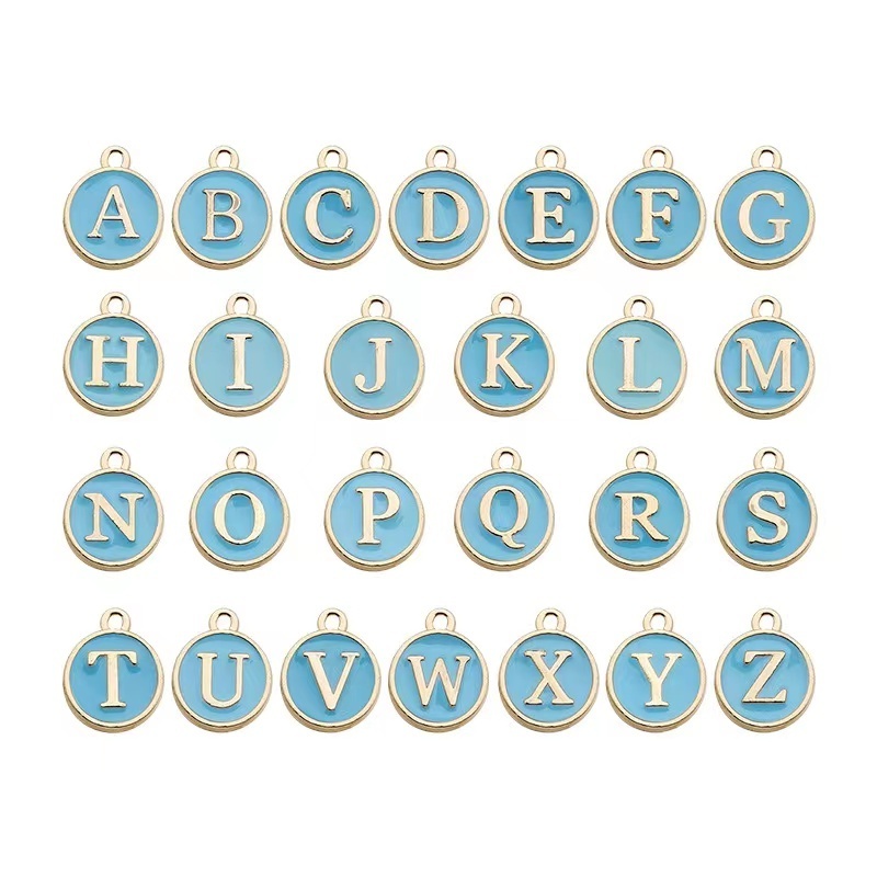 100pcs 12*14MM Round Gold Enamel Alphabet Charms Color Capital Letter Beads Initial Pendants Alloy Jewelry Making Accessories