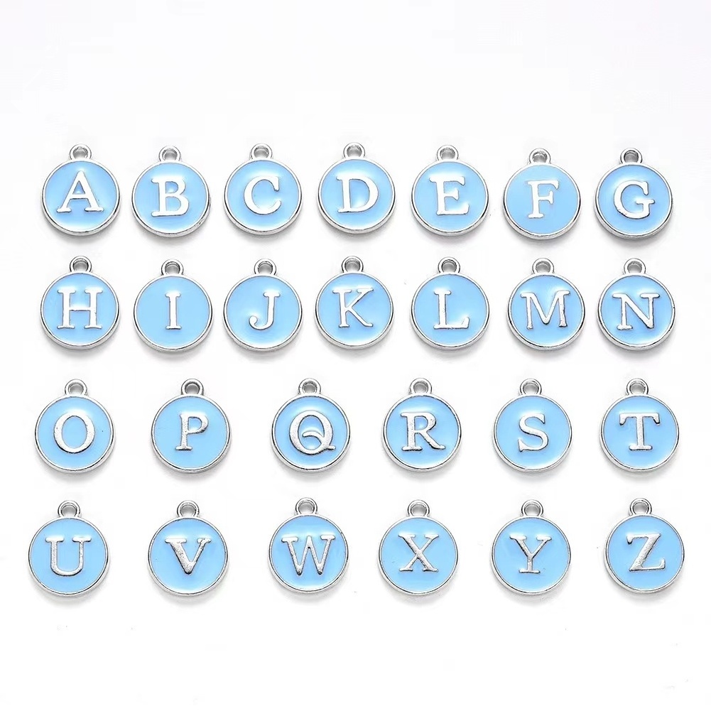 100pcs 12*14MM Round Gold Enamel Alphabet Charms Color Capital Letter Beads Initial Pendants Alloy Jewelry Making Accessories