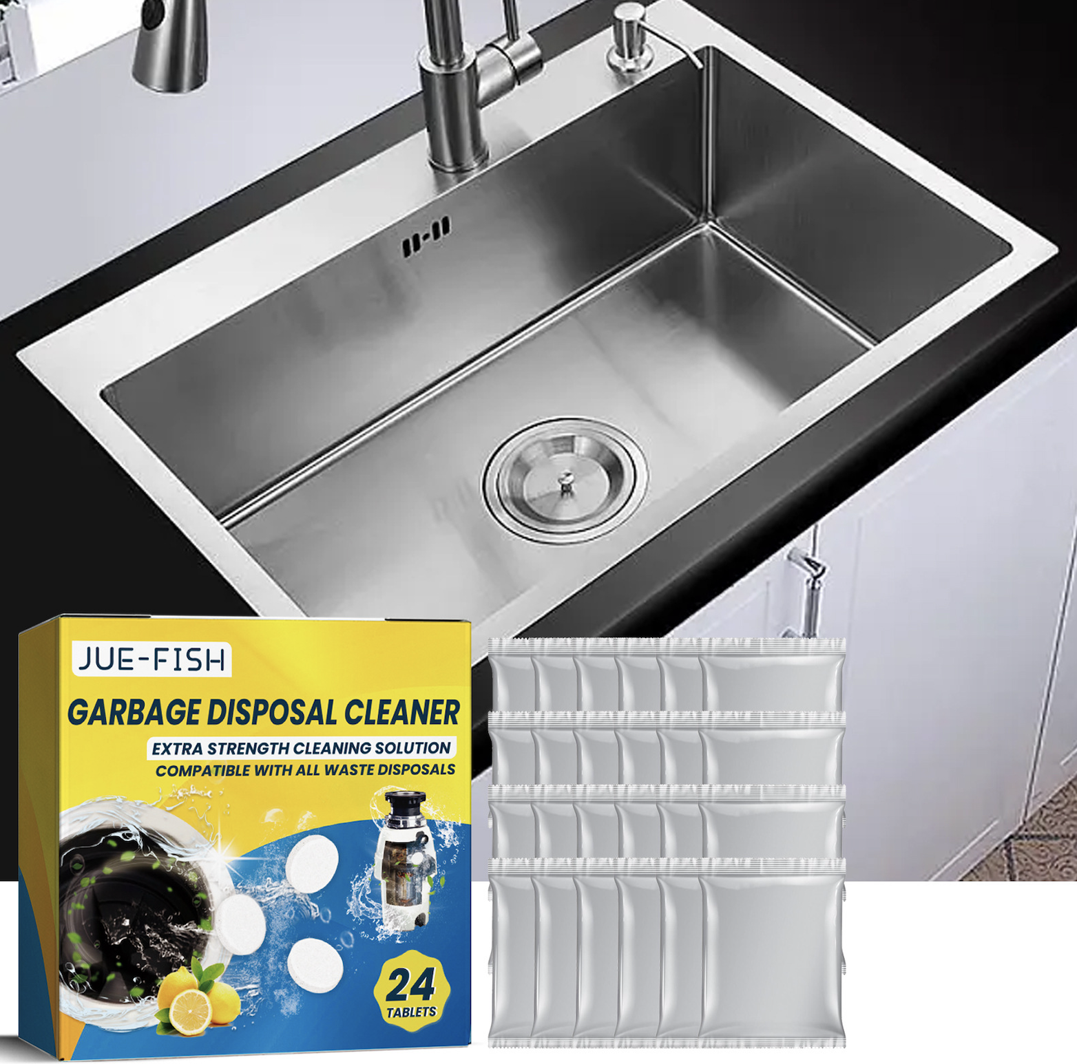 Jue-Fish Sink cleaning tablets Kitchen sink cleaning stains and oil cleaning pipes  effervescent tablets