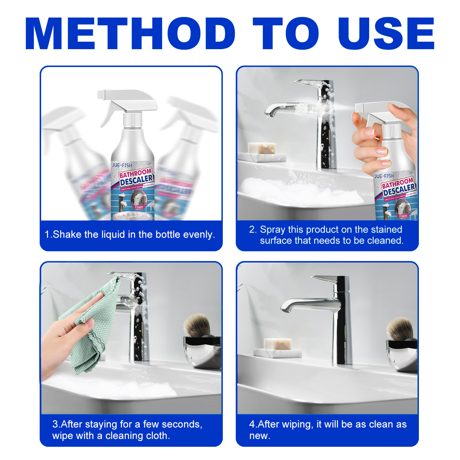 Jue Fish Bathroom Cleaner Shower room glass scale cleaner Wash basin bathtub stainless steel decontamination