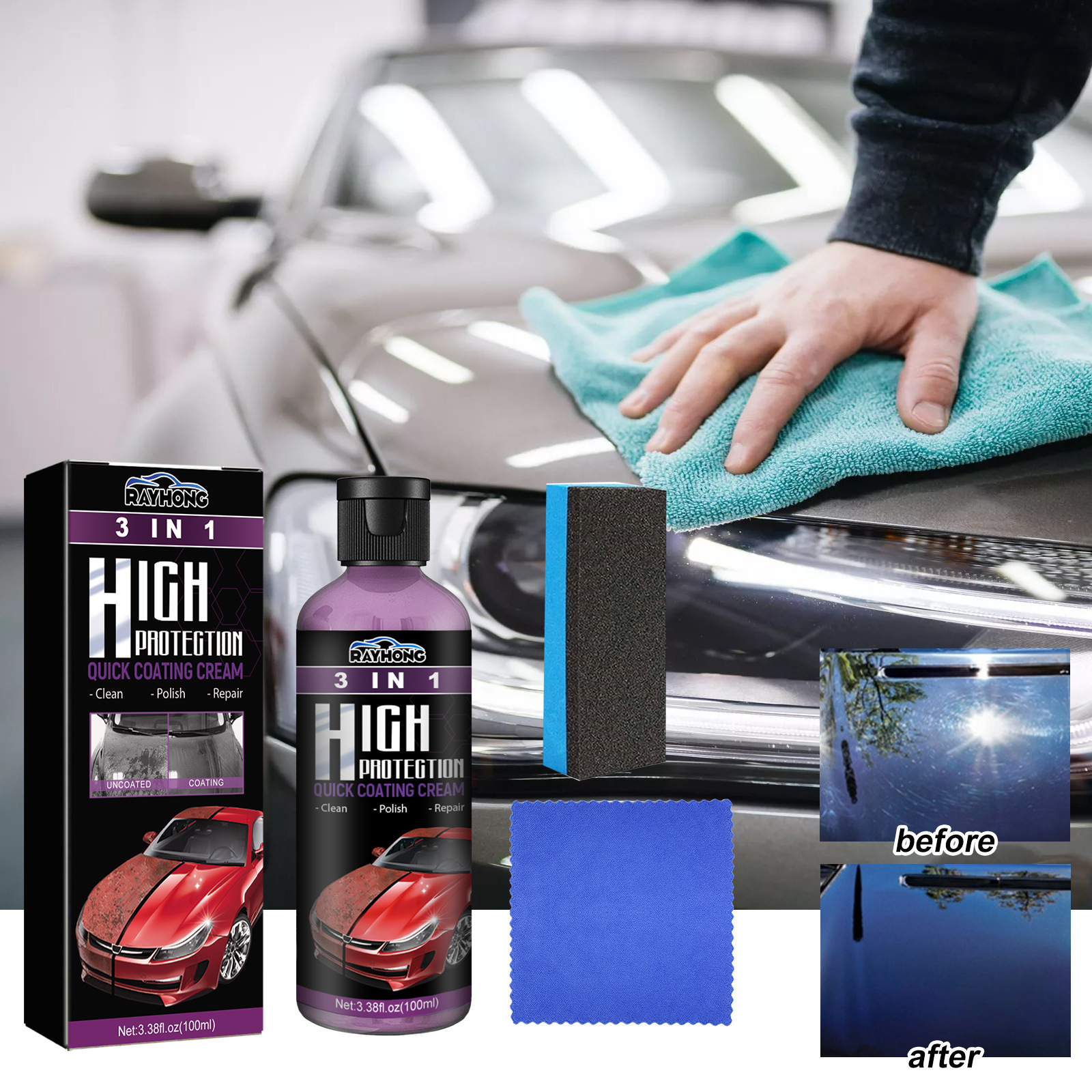 Rayhong Coating Paste 3 in 1 Car cleaning decontamination Scratches repair Multi-purpose car paint Retread coating artifact