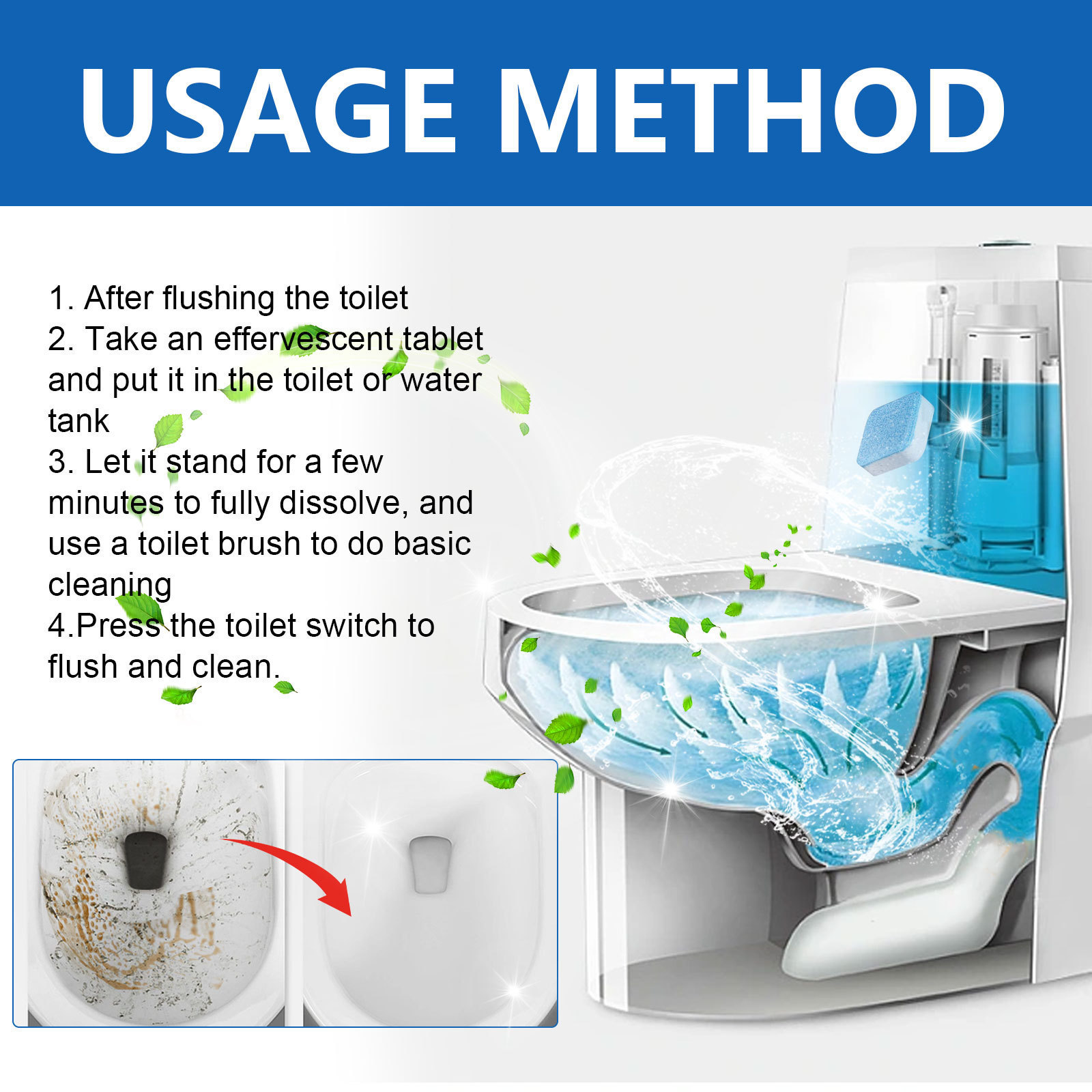 Toilet Effervescent tablet clean decontamination descaling urine stains toilet toilet cleaning spirit deodorization leave fragra