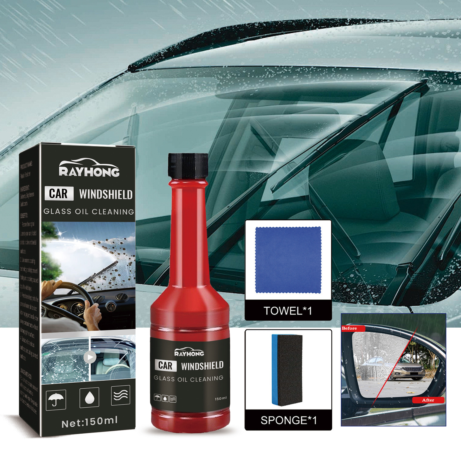 Rayhong Car Windshield cleaner Car windshield cleaner for cleaning stains rain and fog