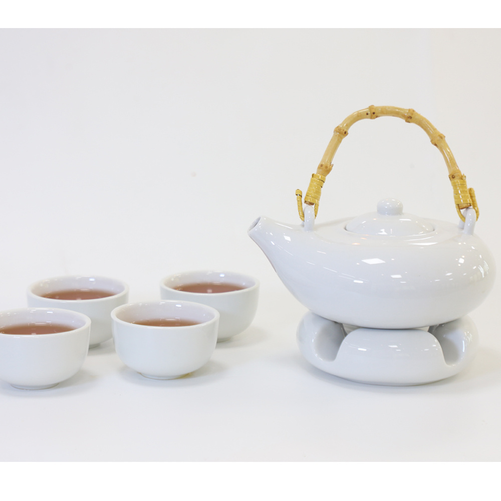 Wholesale Japanese Style Gift Ceramic Teapot White Porcelain Chinese Tea Pot Set Ceramic tea cup set With Warmer