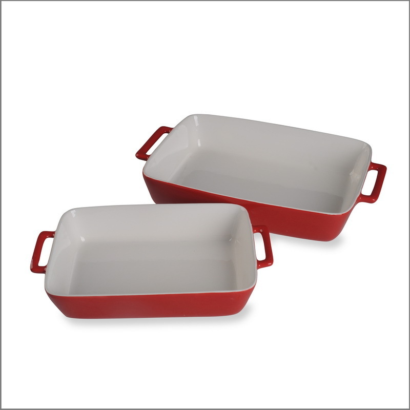 Wholesale Red Rectangle Ceramic Oven Baking Dishes Stoneware Bread Baking Pans Home Kitchen Use Ceramic bakeware sets