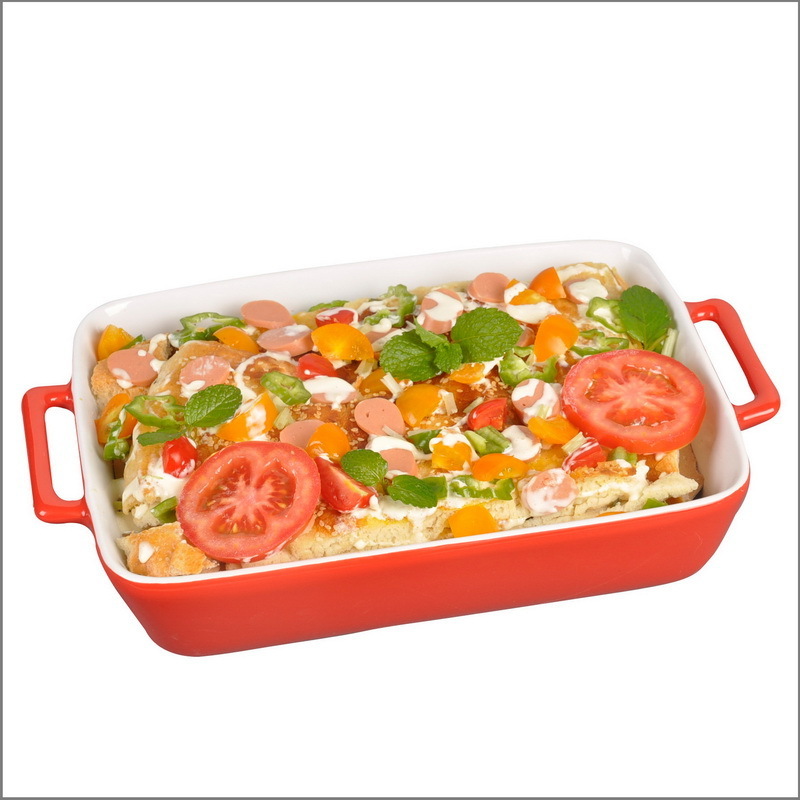 Wholesale Red Rectangle Ceramic Oven Baking Dishes Stoneware Bread Baking Pans Home Kitchen Use Ceramic bakeware sets